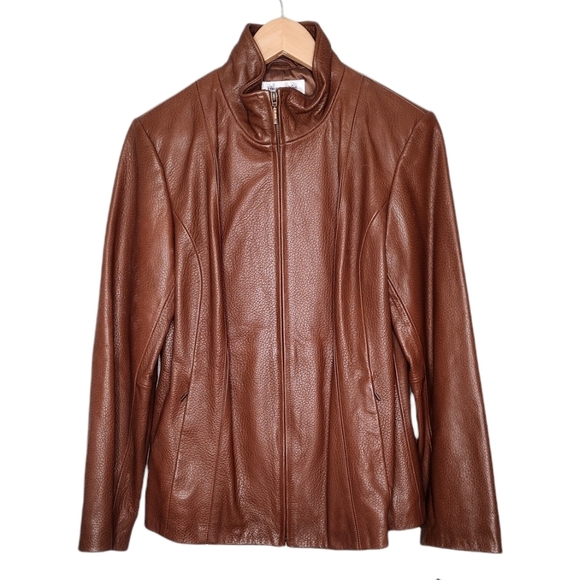 Preston & York Jackets & Blazers - NWT Preston & York Women's Genuine Lamb Skin Brown Leather Front Zipper Jacket